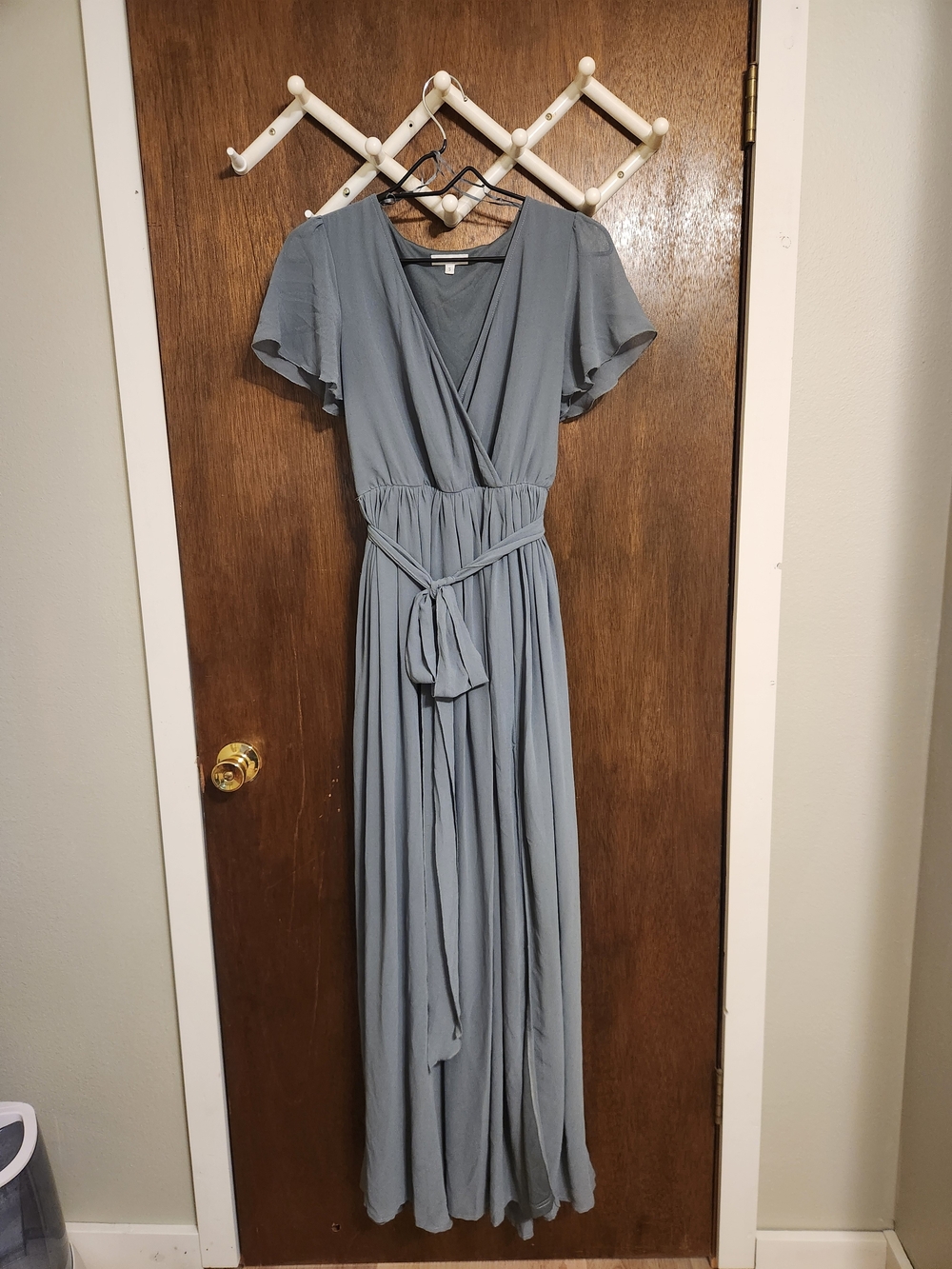 Baltic Born Dusty Blue Maxi Wrap Dress with Waist Tie